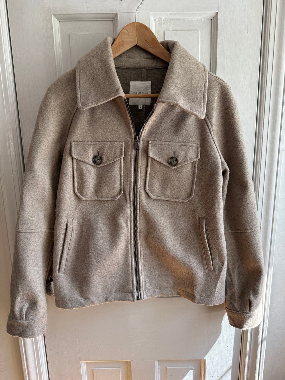 Avec Les Filles Felted Blend Zip-Up Jacket - Beige - Size Petite - EUC